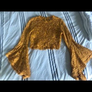 Gold/yellow lace cropped top